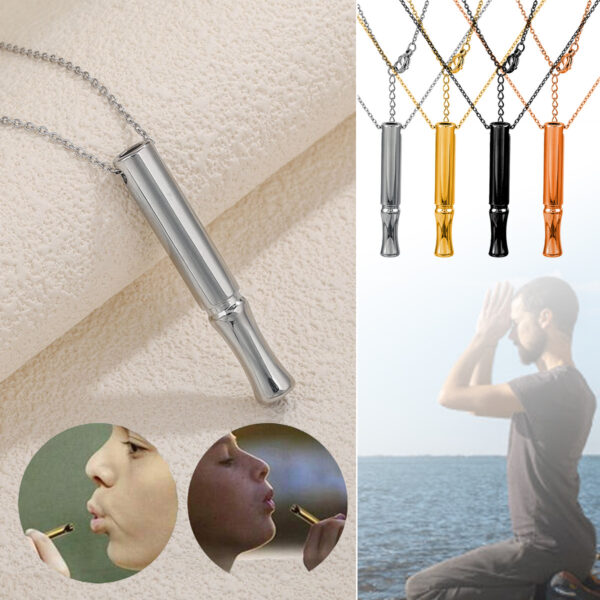 Stainless Steel Yoga Meditation Whistle Necklace Titanium Steel Mindfulness Breathing Adjustment Pressure Relief Tube Jewelry